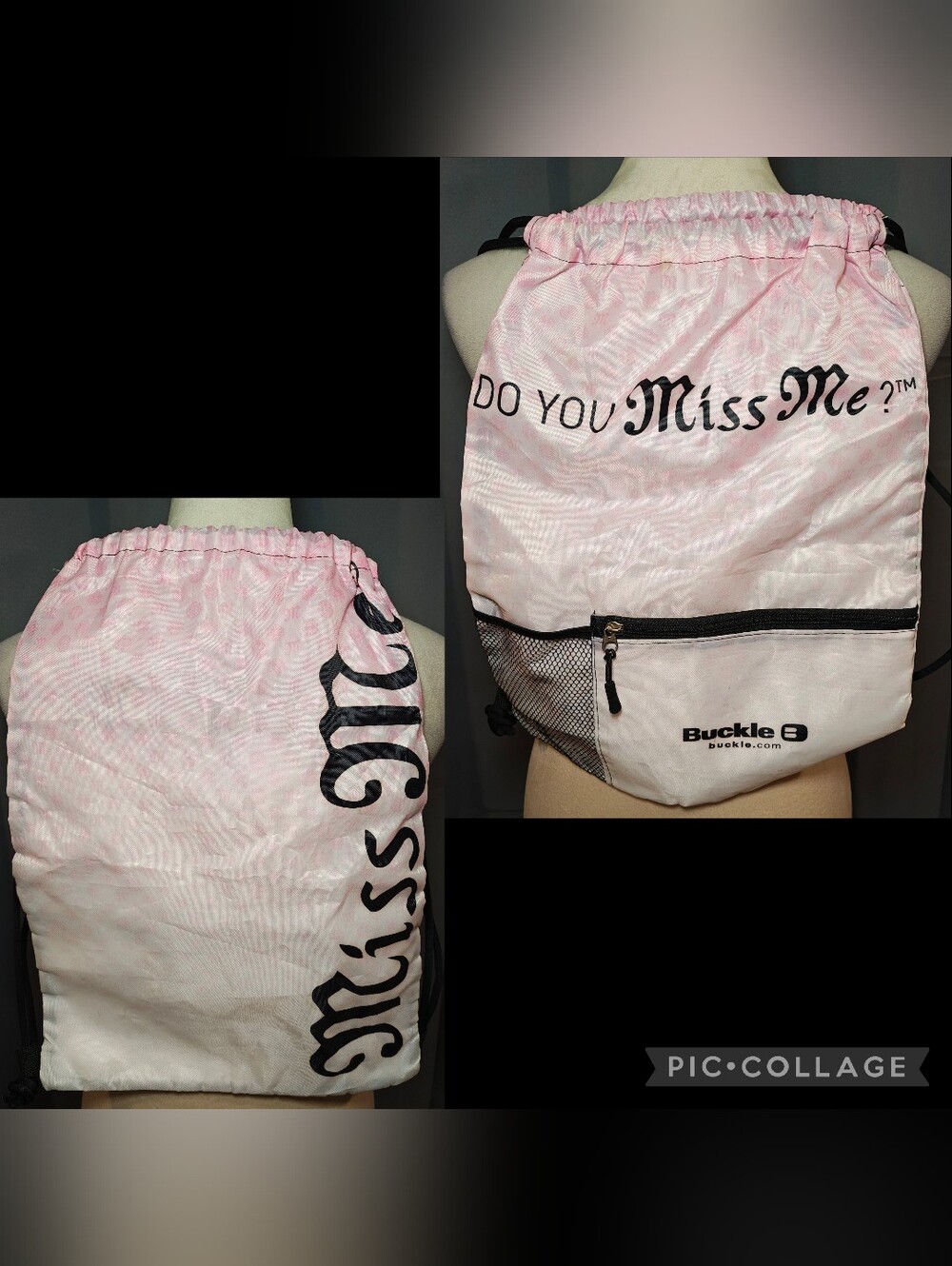 Y2K Miss Me x Buckle Pink Ombre Drawstring Backpack Sackpack.
